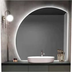 LHIUGE Modern bathroom mirror, wall-mounted bathroom mirror with touch switch, semi-circular decorative mirror with LED lighting, special-shaped semi-circular illuminated vanity mirror, bathroom mirror