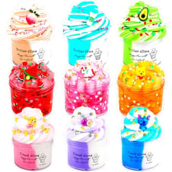 Aeyiakov Slime Kit 9 Pack - 3 Jelly Cube Crunchy, 3 Cloud, 3 Butter - Soft Stretchy Clear Crunchy for Stress Relief, Party Favors, Birthday Gift - Toy for Girls Boys