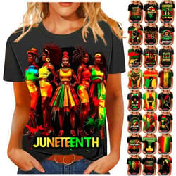 bmkBWO Juneteenth Shirts Women Plus Size,African American Pride 1865 Summer Outfits Trendy Short Sleeve Crewneck Blouse