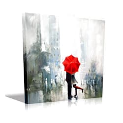 Eatco HD Art Vertical Stretched Canvas Abstract Art Lovers kissing in The Rain with Red Umbrellas Artwork Painting Print Picture for Home Bedroom Modern Framed Artwork Decor 12x16 inch(30x40cm) 1pc