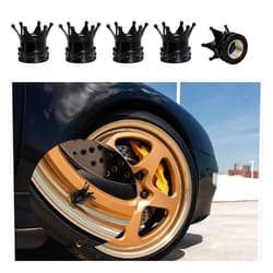 Ziciner 5 PCS Crown Tire Valve Stem Caps, Leak-Proof Tire Air Valve Stem Covers with O Rubber Seal, Universal Vehicle Stem Caps for Cars, SUVs, Trucks, Motorcycles, Bicycles (Black)