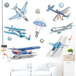 BWCXXZH Watercolor Airplane Wall Stickers Airplanes Parachute Astronaut Wall Decals, Planes Wall Art Wallpaper Baby Nursery Kids Bedroom Wall Decor