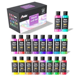 ABEIER Iridescent Acrylic Paint, Set of 18 Chameleon Colors, 2 oz/60ml Bottles, Color-shifting, Non-Toxic, High Viscosity, Blendable, Paints on Rocks Crafts Canvas Wood, Fabric, Ceramic & Stone