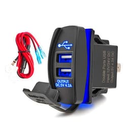 Anina 4.2A Rocker Switch Style Dual USB Charger Blue LED Light, Waterproof USB Port with 10A fuse for Marine Toggle Switch Panel on 12V-24V Car ATV UTV Boat Polaris Can-Am, Universal USB Quick Charger