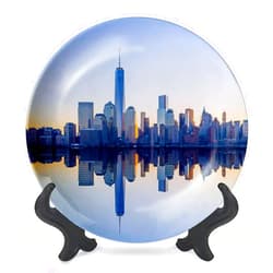 DISAOODANK Decorative Plates Skyline World Trade Center New York City Cityscape Wall Decor Ceramic Ornament with Display Stand and Hook Up for Festival, Parties, Wedding 8