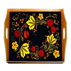 Ducoteduparc Vintage decor - Traditional Russian Design with Gold Leaves - Square Hand Painted Glass Tray with Gold Aluminium Frame