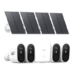 AOSU Solar Security Cameras Wireless Outdoor, 2K QHD Home Security System, 4 Cameras Kit with 166° Ultra-Wide View, Forever Power, Spotlight Camera, 32G Local Storage, No Monthly Fee