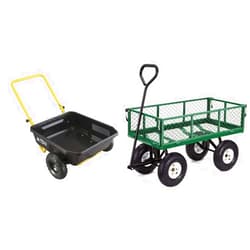 Gorilla Carts GCR-4 4 Cu. Ft, 300-pound Capacity, Poly Yard Cart, Black/Yellow & GOR400-COM Steel Garden Cart with Removable Sides, 400-lbs. Capacity, Green