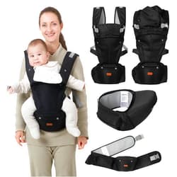 BabbleRoo 6-in-1 Baby Carrier with Hip Seat, Ergonomic, Cozy & Adjustable Toddler Carrier 7-50 lbs with Hip & Lumbar Support, Hood for Sun Protection, Baby Carrier Newborn to Toddler, Black