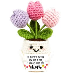 Lucagift Gifts for Mom from Daughter Son - Cute Mothers Day, Birthday Gifts for Moms, Mother, Mama - 5.51'' x 4.13'' Mother's Day Knitted Positive Tulip Flowers Mom Crochet Doll