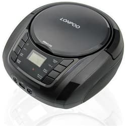 LONPOO Portable Boombox - CD Player, Bluetooth, USB, MP3, AUX, FM Radio, Portable, Built-in Stereo Speakers, Carrying Handle, LCD Display, Black