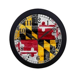 InterestPrint American Maryland State Flag Wooden Background Round Quartz Wall Clock Large Number Clock for Office School Kitchen Bedroom Living Room Decor, Black