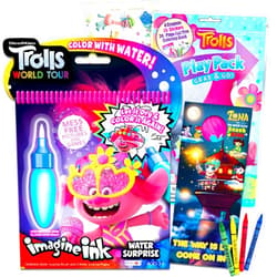 DREAMWORKS TROLLS Trolls Paint with Water Super Set for Girls Kids Bundle ~ Deluxe Mess-Free Book with Water Surprise Brush, Mini Coloring Book, Stickers, Door Hanger (Trolls Party Supplies)