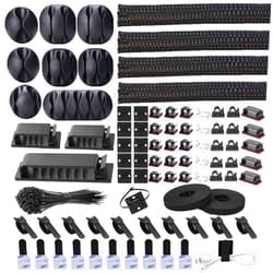 N NOROCME 192 PCS Cable Management Kit 4 Wire Organizer Sleeve,11 Cable Holder,35Cord Clips 10+2 Roll Cable Organizer Straps and 100 Fastening Cable Ties for Computer TV Under Desk, black,clear