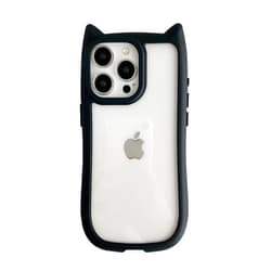 FLIRACON Cute Cat Ears Clear Phone Case Compatible with iPhone Case (Black,iPhone 15)