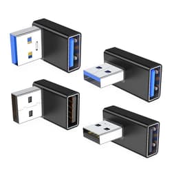 AreMe 90 Degree USB 3.0 Adapter 4 Pack, Up and Down Angle, Left and Right Angle USB A Male to Female Converter Extender for PC, Laptop, USB A Charger, Power Bank and More (Black)