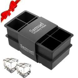 Samuelworld Large Silicone Ice Cube Tray Molds, 2-Pack, Big 2 Inch Cubes - Food Grade, Flexible, 8 Cavity Easy Release Slow Melting Ice for Whiskey, Cocktails, Gifts & Christmas - Black