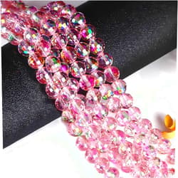 CrzBeadss Crystal Glass Beads for Bracelets, 190pcs Crystal Beads for Jewelry Making, Glass Beads Bulk for Crafts Wind Chimes Suncatcher, 6mm 96 Faceted Rondelle Spacer Beads, Round Loose Beads,PinkAB