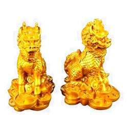Generic Gold Resin Chi Lin Qilin Kylin Sculpture - Dragon Horses on Ancient Coins Tabletop Decor, Feng Shui Wealth Statue with Vintage Charm