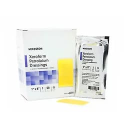 McKesson 2201 Xeroform Petrolatum Dressing, 1 x 8 Inch, Sterile, Box of 50