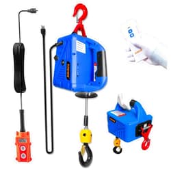 KITUYOTO Electric Hoist Winch 1100lbs,Portable Winch with Manual,Wire and Wireless Remote Control,110V Power Winch Crane,forGarage,Factories,Warehouses(Blue)