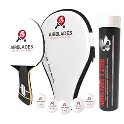 AirBlades AB-5000 Ping Pong Paddle with Hard Carry Case + 3 Star Ping Pong Balls | Table Tennis Paddle with Ergonomic Handle | 5 Blades of Wood with Premium Rubber and Sponge by AirBlades