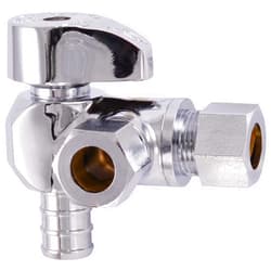 SharkBite 1/2 x 3/8 x 3/8 Inch OD Compression Angle Stop Valve, Dual Outlet, Quarter Turn, PEX Pipe, PE-RT, 23066LF