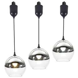 SKIVTGLAMP Adjustable Hanging Height Juno Track Lighting Pendants, 4 Ft Cord, J-Type Track Mounted Vintage Chrome Globe Glass Shade, E26 Socket for Bar Planting 3 Lights Kitchen Vaulted Ceiling