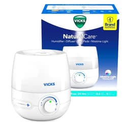 Vicks NaturalCare Cool Mist Ultrasonic Humidifier, Small Room Humidifier for Bedroom, Diffuser with Nighttime Light, Works with Vicks VapoPads, White
