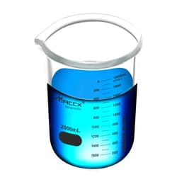 Maccx 67.6oz(2000ml) Sturdy Glass Beaker, Heavy-Duty 2L Lab Beakers,3.3 Borosilicate Griffin Low Form with Printed Graduation, BKL2K0-001