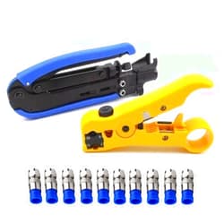Gaobige Coaxial Compression Tool Coax Cable Crimper Kit Adjustable rg6 rg59 rg11 75-5 75-7 Coaxial Cable Stripper with 10pcs RG6 F Compression Connectors - Blue