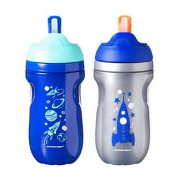 Tommee Tippee Insulated Straw Toddler Tumbler Cup – 12+ Months, 2pk Blue & Silver