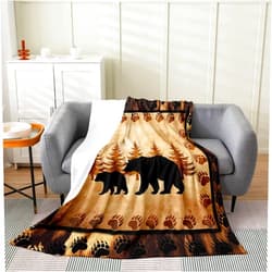 Feelyou Bear Flannel Fleece Throw Blanket, Wild Animal All Season Bed Blanket Nature Wildlife Bear Fuzzy Blanket for Bed Sofa Couch, Rustic Cabin Country Bedroom Decor Plush Blanket Baby 30