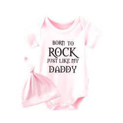 YSCULBUTOL Baby Twins Bodysuits Born to Rock Infant Baby Clothes Unisex Twin Baby Rompers Cute Outfits With Hat