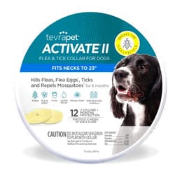 TevraPet Activate II Flea and Tick Collar for Dogs, 12 Months Prevention, 2 Count, One Size Fits All