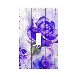 Spshian Light Switch Cover Purple Rose Flower Rustic Wood Plank 1 Gang Wall Plate Cover Single Toggle Outlet Covers Decorative Switchplate Electrical Faceplate for Farmhouse Bathroom Decor