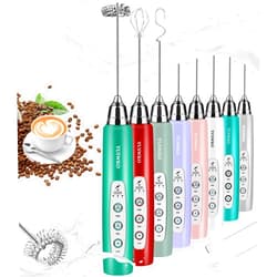 YUSWKO Milk Frother Handheld with 3 Heads, Electric Whisk Drink Foam Mixer with USB Rechargeable 3 Speeds, Mini Frother for Coffee Latte, Cappuccino, Hot Chocolate, Egg