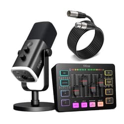 FIFINE Gaming Equipment Bundle, Dynamic XLR/USB Gaming Microphone Set with Streaming Audio Mixer for Podcast Recording Video Vocal, RGB Gamer Set with Volume Fader/XLR Interface for PC-AmpliGame KS5