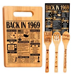Z-synka 56th Birthday Gifts for Women Men,1969 Birthday Gifts for Her Him Mom Dad Friends,56 Year Old Birthday Gifts,56th Birthday Decor,Back in 1969 Cutting Board Wooden Spoons Poster Gifts for Women Men