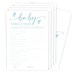 Ketsord Baby Family Feud Game Set For Baby Shower - Minimalism White & Blue - 30 Double-Sided Fill In Style Game Cards With Answer Cards, Gender Reveal, Announcement, Party Favor & Supplies - A04