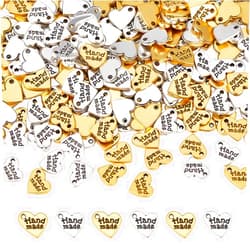 FINGERINSPIRE 240 Pcs Handmade Heart Charm Antique Silver & Gold Heart Shaped Word Message Charm Pendant Alloy Message Bead Pendants Accessory for DIY Bracelet Necklace Jewelry Making Findings