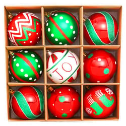 XmasExp Vintage Christmas Ornaments Set, 9ct Shatterproof Ball Ornaments in Red Green White for Christmas Tree Decorations. 3.15 Inch Classic Retro Hanging Ornament for Xmas Party Decor.