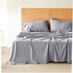 Bedsure Linen Sheets - Queen Linen Bed Sheet, 4 Pcs Linen Cotton Sheets Queen Size Set, Linen Cotton Blend Sheets for All Seasons, 1 Flat Sheet, 1 Fitted Sheet and 2 Pillowcases (Grey, Queen)