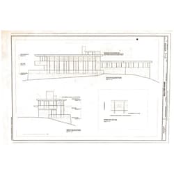 Historic Pictoric : Blueprint South & West Elevations and Window Detail - Cedric & Patricia Boulter House, 1 Rawson Woods Circle, Cincinnati, Hamilton County, OH 24in x 16in