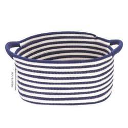Sea Team Oval Cotton Rope Storage Basket, Woven Storage Bin, Nursery Storage Container with Handles, Diaper Caddy, Baby Shower Basket, Storage Box, Organizer, 15 x 11 x 6.5 Inches (Medium, Navy Blue)
