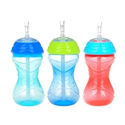 Nuby 3 Piece No-Spill Easy Grip Cup with Flex Straw, Clik It Lock Feature, Boy, 10 Ounce