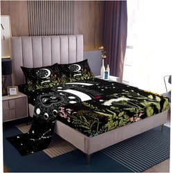 Feelyou Sun and Moon Decor Kids Bed Sheets Girl Bohemian Bed Set Boys Teens Boho Exotic Black White Galaxy Stars Sheet Set Botanical Plant Sheets Bedroom Collection 4Pcs Full Size