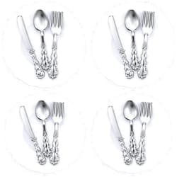 Skylety 4 Pieces 1:12 Scale Miniature Dollhouse Plates and 12 Pieces Spoons Knives Forks Metal Tableware Kitchen Accessories Miniatures Porcelain Plate Set Dollhouse Decoration