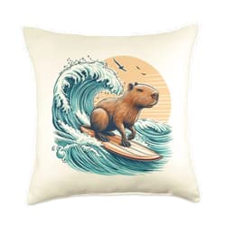 Funny Wave Capybara Surfing Rodent Respect Gifts Funny Wave Capybara Surfing Rodent Respect Animal Meme Throw Pillow, 18x18, Multicolor