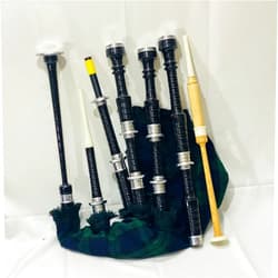 Woldorf USA Modern Scottish Bagpipe Set | Folk Culture Heritage Musical Instruments | Rosewood Black Finish Sliver Mounts Black Watch Tartan Bag Cover | Includes Practice Chanter & Reeds Drones
